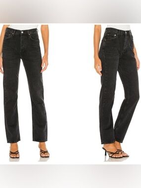 Agolde Lana Jeans 26 Black Mid Rise Straight Leg Button Fly 90s Organic Cotton